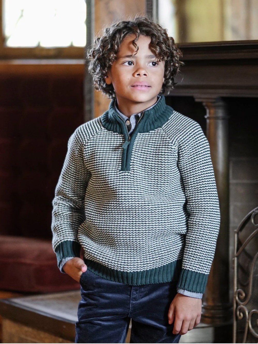 Hope & Henry Boy / 100% Organic Cotton Half Zip Ski Black &Gray Sweater / XS 5/6